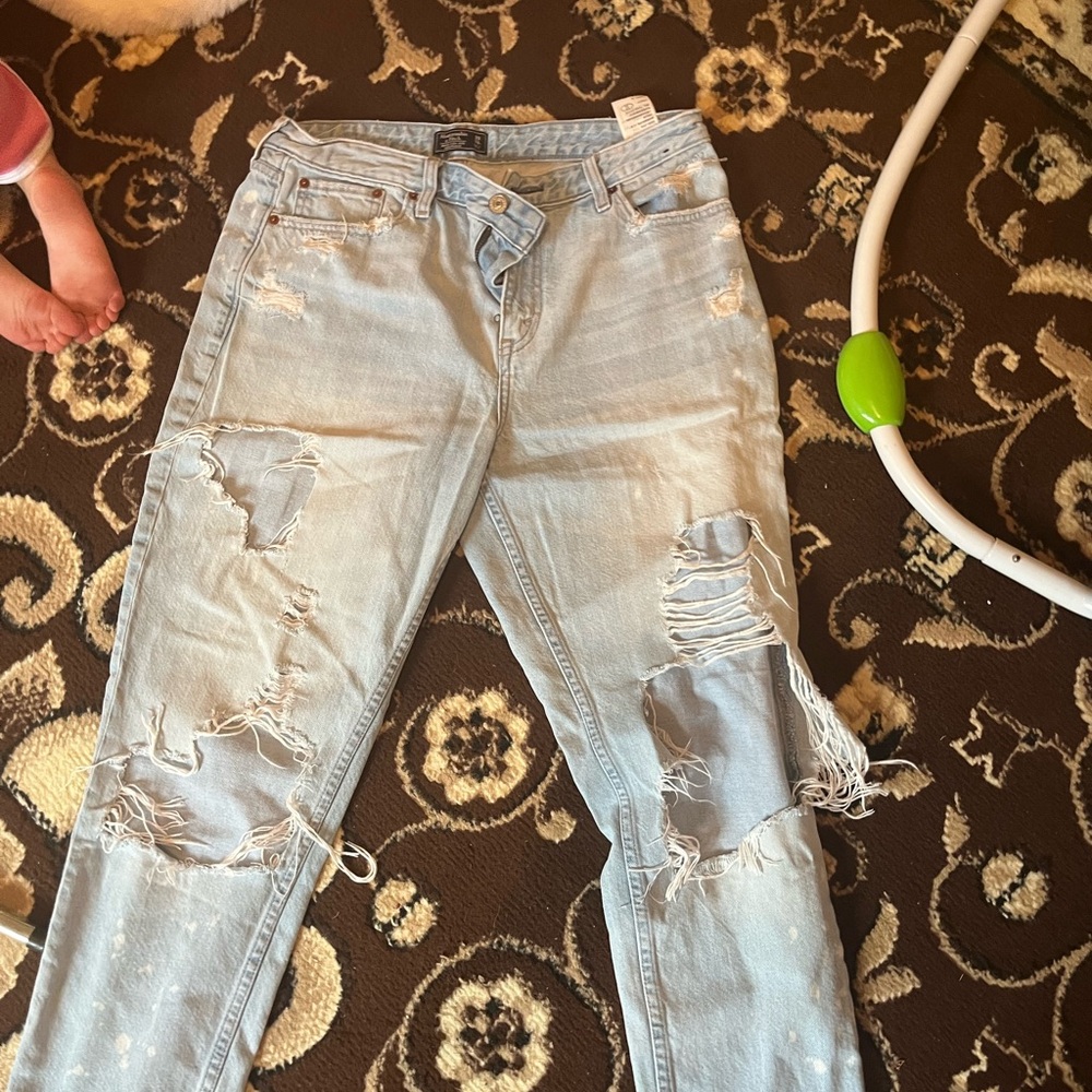 Abercrombie & Fitch Light Blue Distressed Boyfriend Jeans